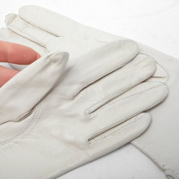 Vintage Off White Leather Gloves Lined Retro Opera Party Posh Classic Sz S/M - Picture 8 of 11